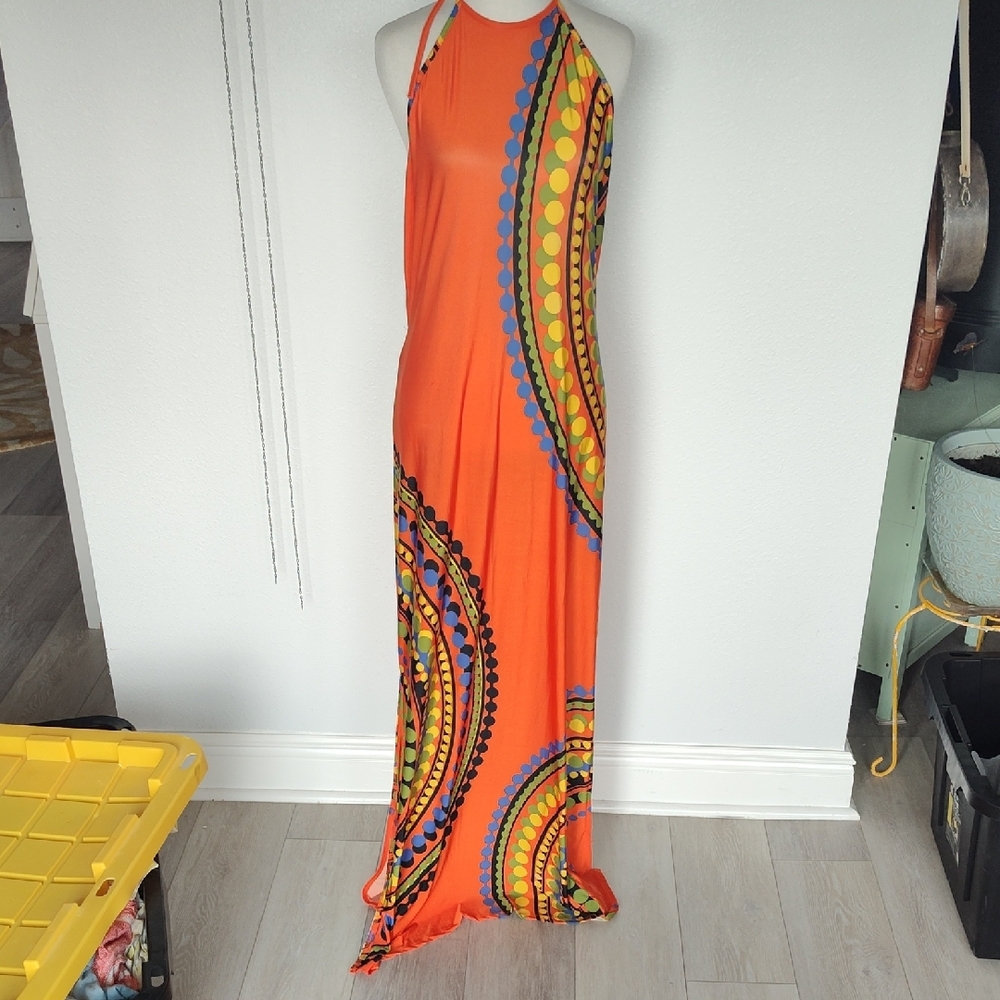 VENUS Orange Halter Sleeveless Resort Gown